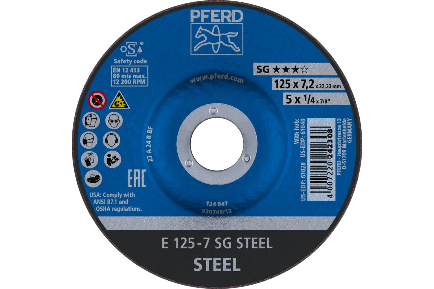 Picture of Pferd Grinding Wheel, 5" X 1/4 X 7/8, Sg Steel, T27, Aluminum Oxide